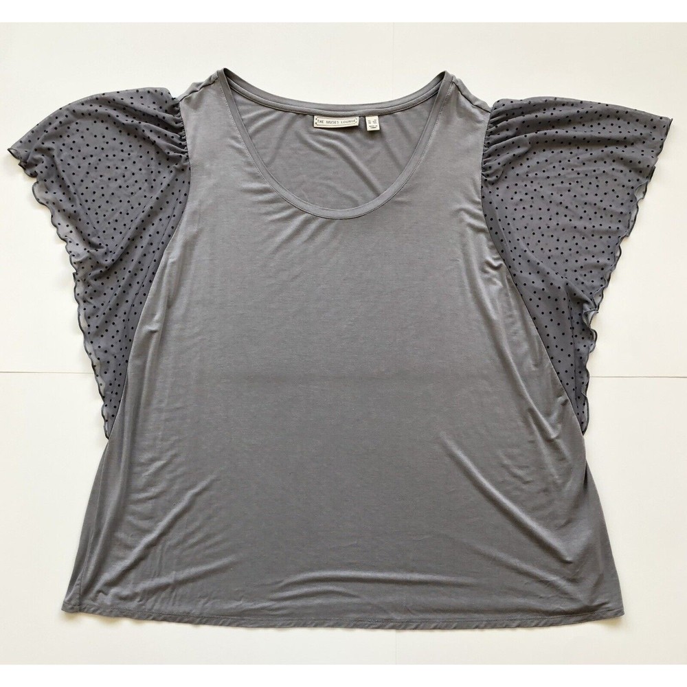The Muses Lounge Gray Flutter Sleeve Top Women’s Size 3X